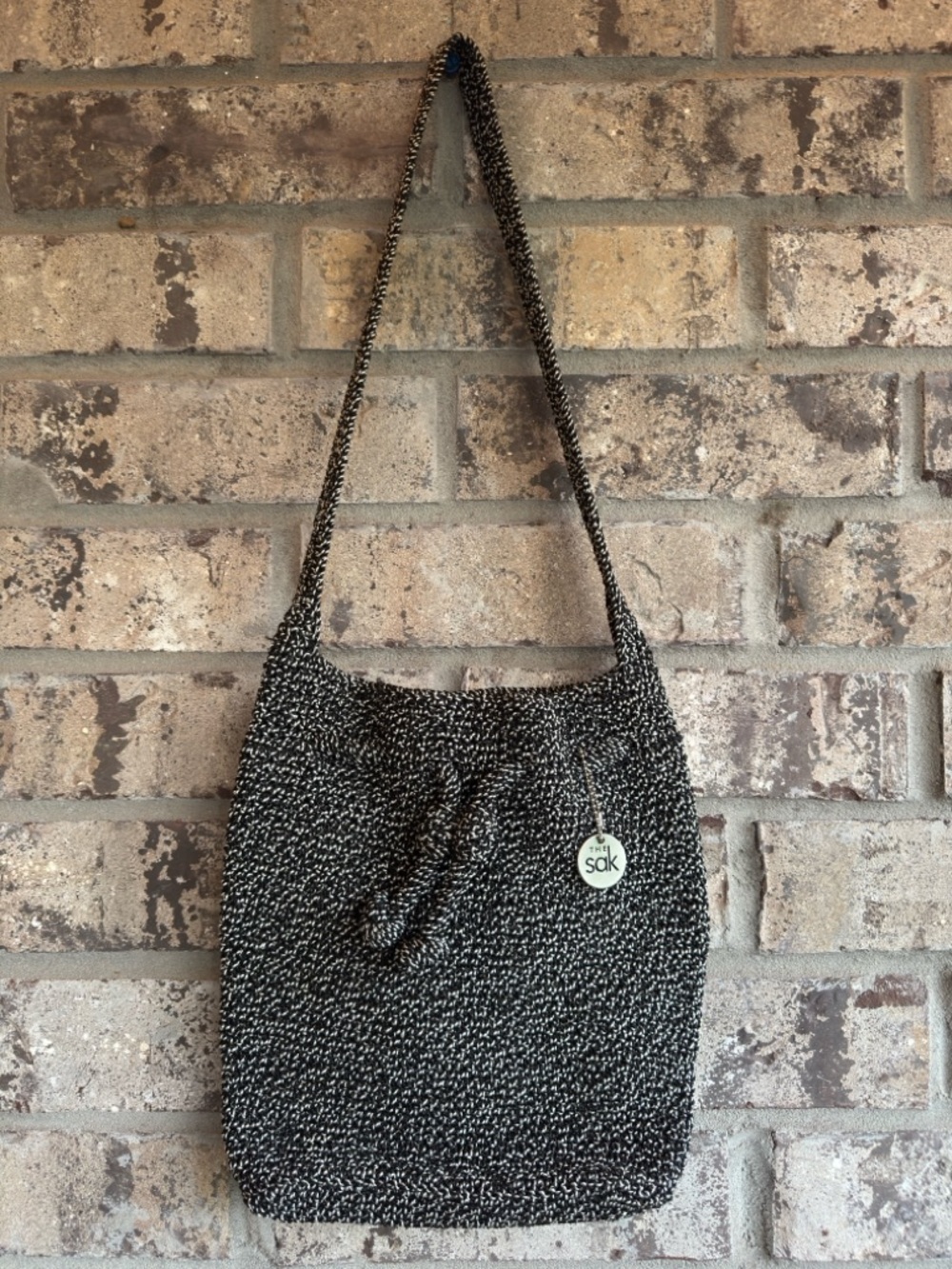 The Sak Black & White Boho Crochet Shoulder Bag